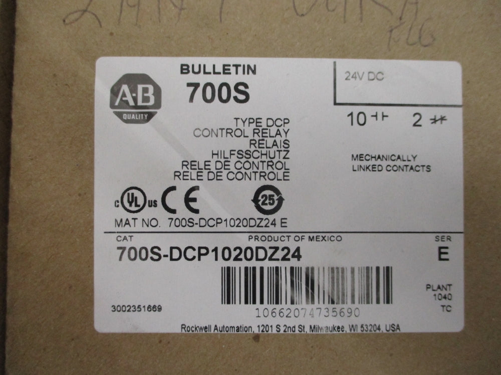 ALLEN BRADLEY 700S-DCP1020DZ24 SER. E 24VDC (BR/WH) NSMP