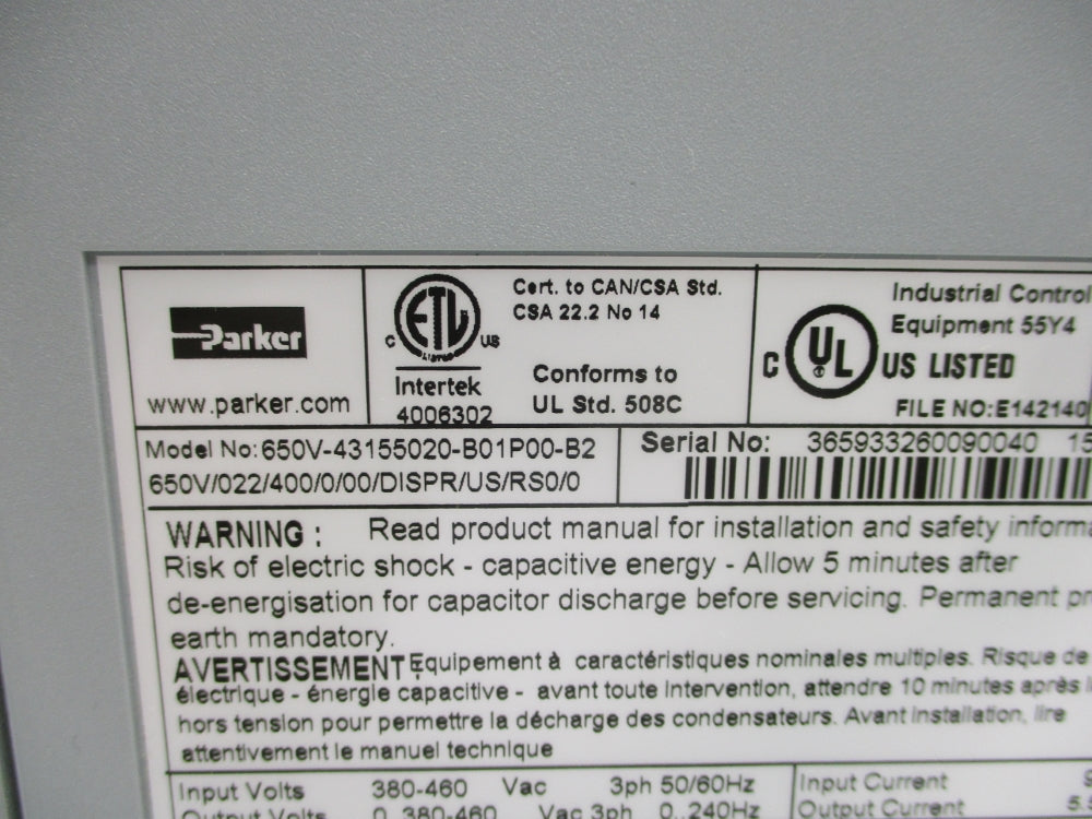 PARKER 650V/022/400/0/00/DISPR/US/RS0/0 NSNP
