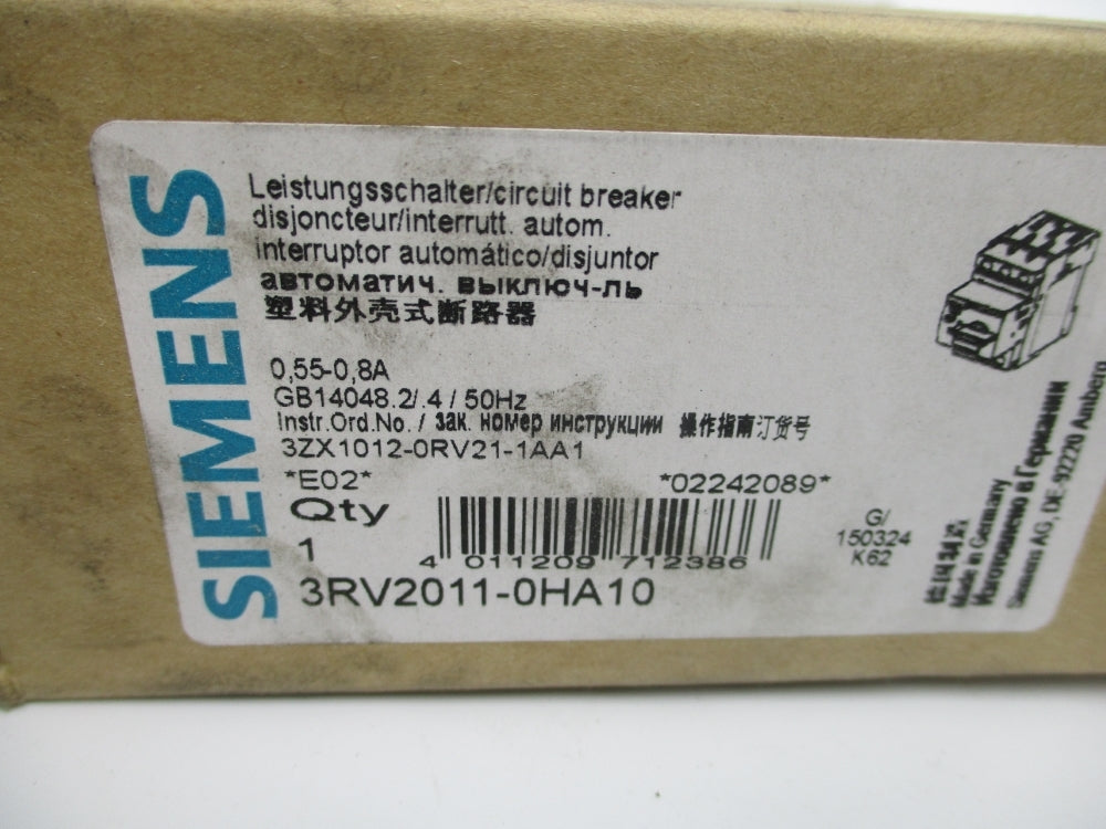 SIEMENS 3RV2011-0HA10 0.55-0.8A NSMP
