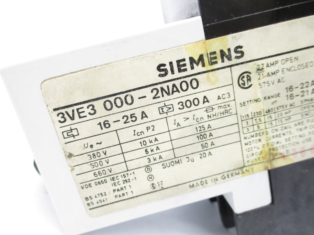 SIEMENS 3VE3000-2NA00 16-25A UNMP