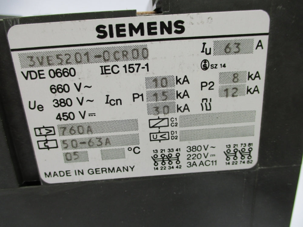 SIEMENS 3VE5201-0CR00 660V 63A NSNP