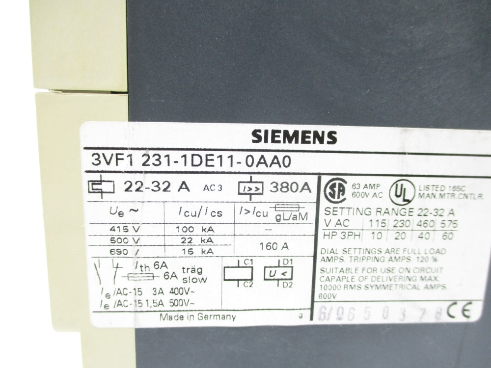 SIEMENS 3VF1231-1DE11-0AA0 22-32A 600V NSNP