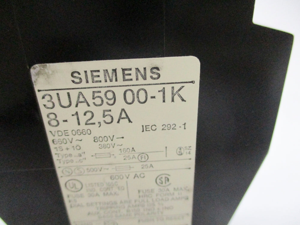 SIEMENS 3UA5900-1K 8-12.5A 600VAC NSNP