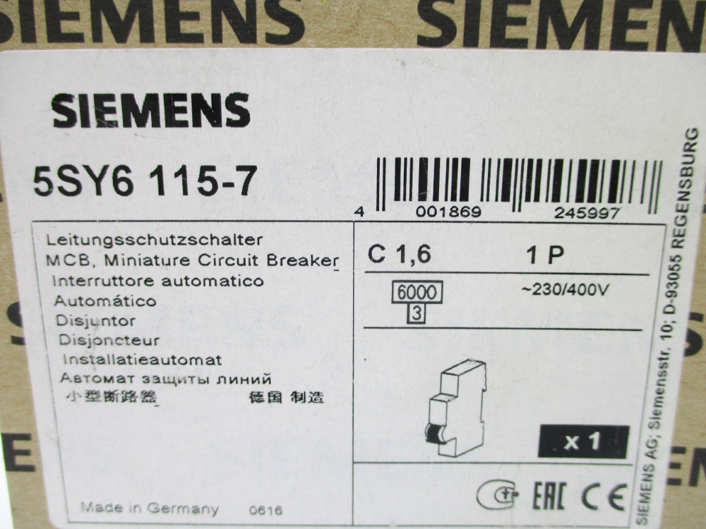 SIEMENS 5SY6115-7 1.6A 230/400V NSFS