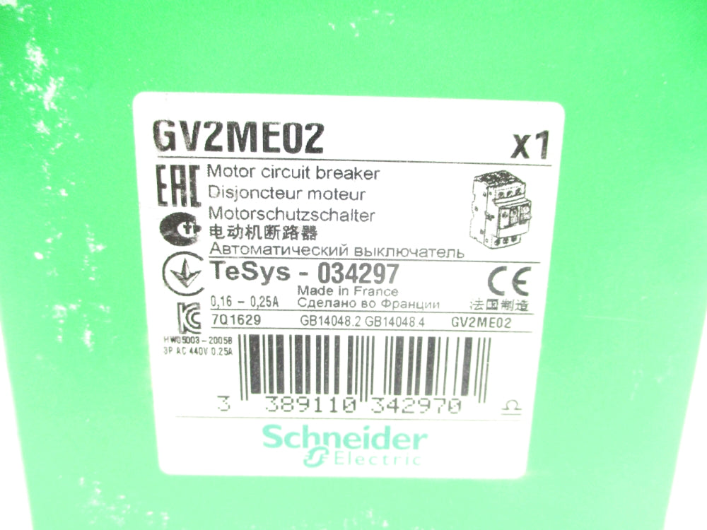 SCHNEIDER ELECTRIC GV2ME02 0.16-0.25A NSFS
