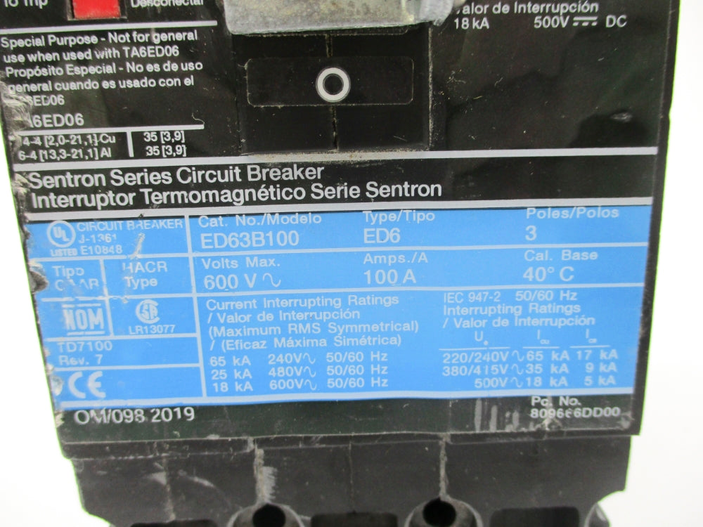 SIEMENS ED63B100 100A 600V UNMP