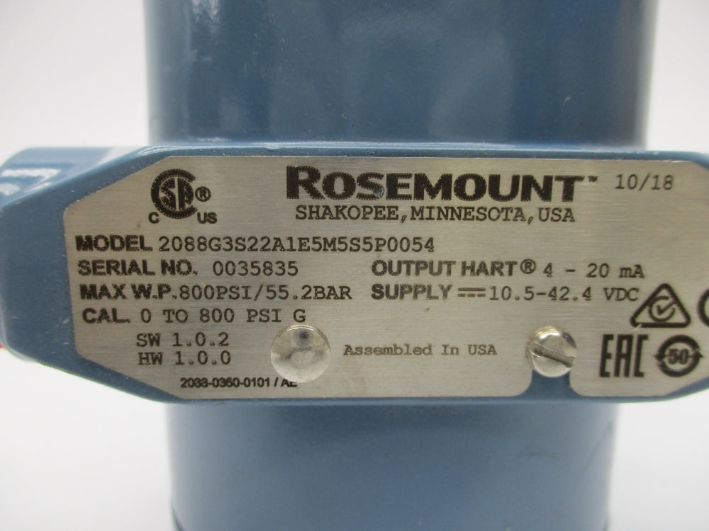ROSEMOUNT 2088G3S22A1E5M5S5P0054 800PSI NSNP