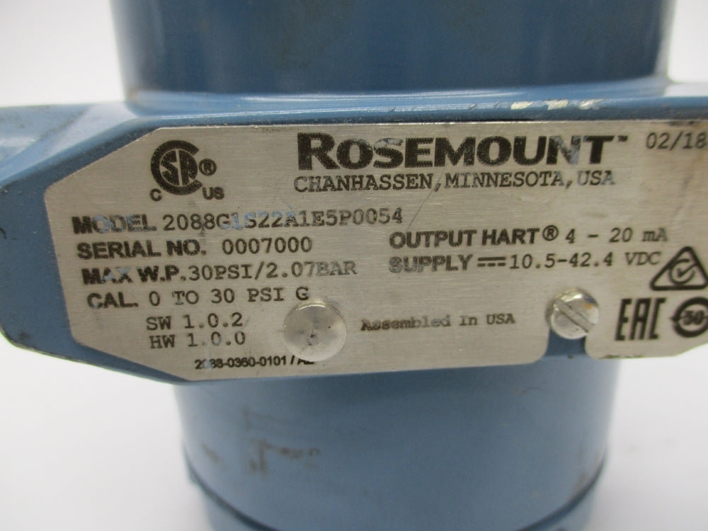 ROSEMOUNT 2088G1S22A1E5P0054 0-30PSI UNMP