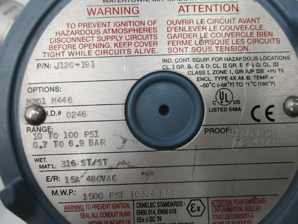 UNITED ELECTRIC J120-191 10-100PSI NSNP