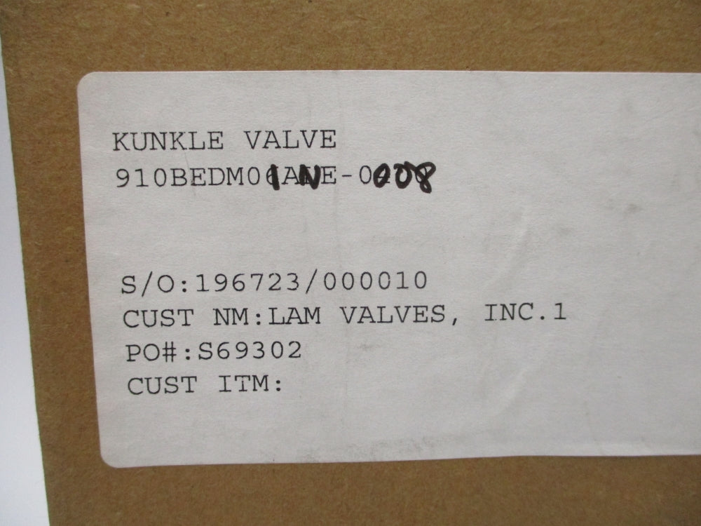 KUNKLE VALVE 910BEDM01ANE-0008 8PSI NSMP