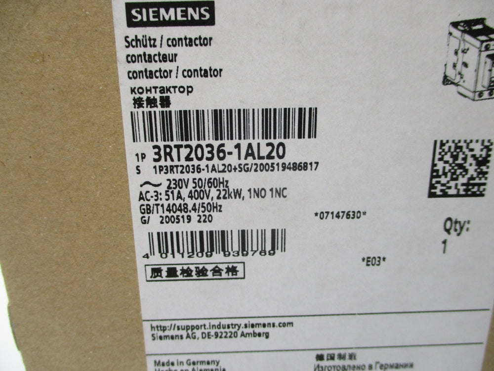 SIEMENS 3RT2036-1AL20 230V NSMP