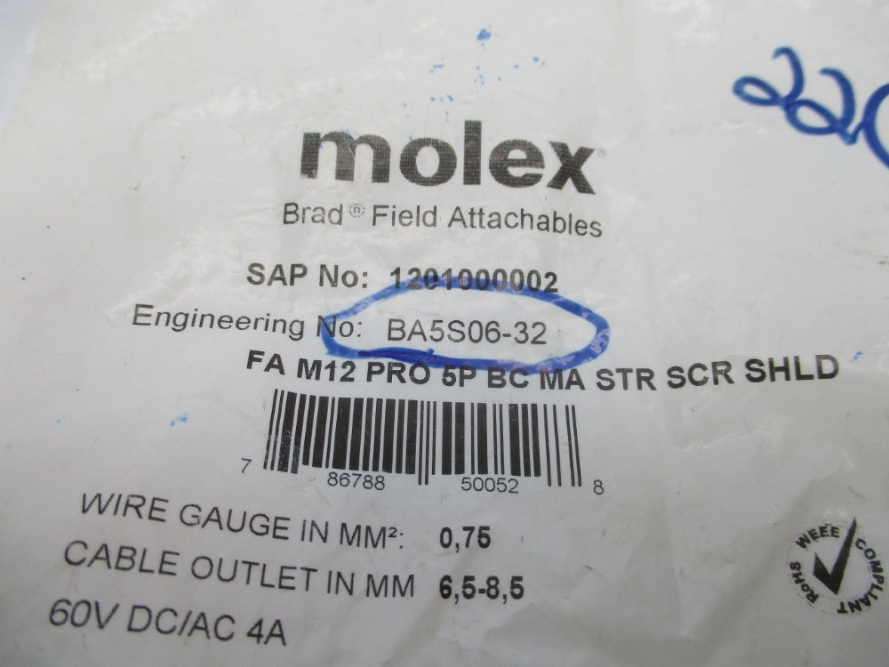 MOLEX BA5S06-32 1201000002 NSMP