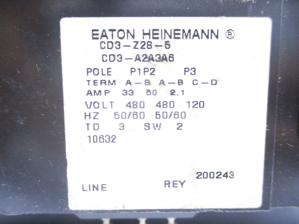 HEINEMANN CD3-Z28-5 CD3-A2A3A6 33A 480V NSNP