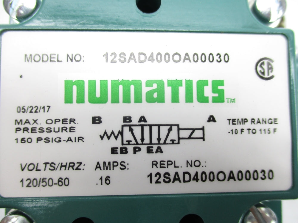 NUMATICS 12SAD400OA00030 120V 150PSIG NSNP