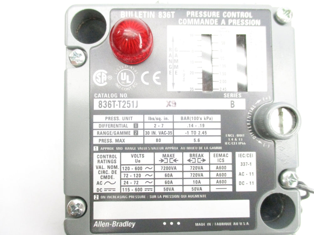 ALLEN BRADLEY 836T-T251JX9 SER. B 80PSI NSNP