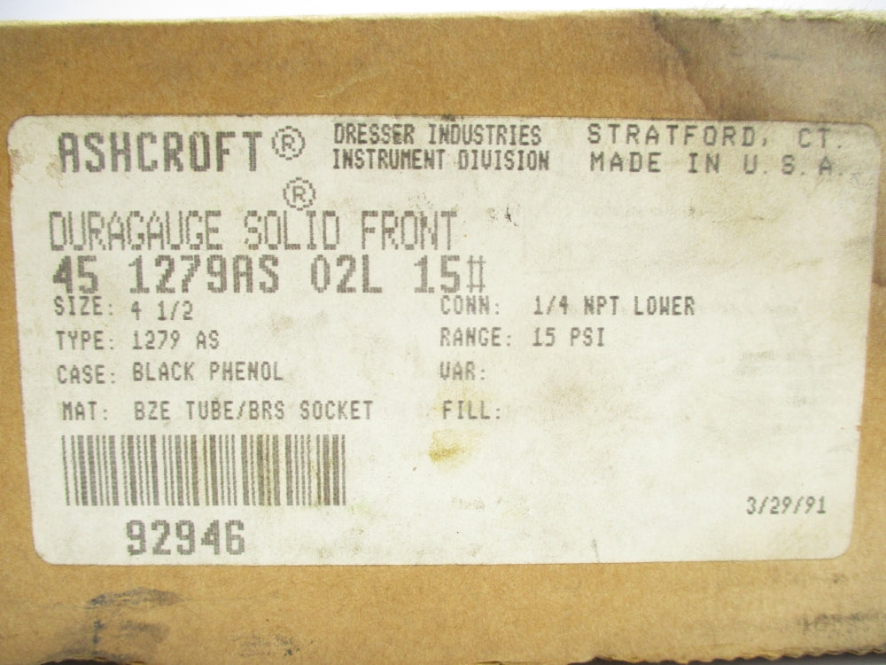 ASHCROFT 451279AS02L15# 15PSI NSMP