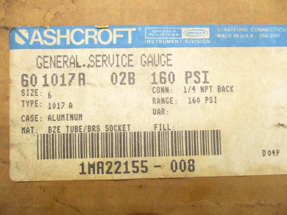 ASHCROFT 601017A02B160 160PSI NSMP