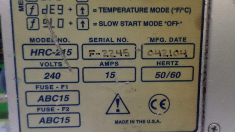 GLOBAL PLASTIC MOULDING SUPPLIES HRC-215 TEMPERATURE CONTROLLER*USED*