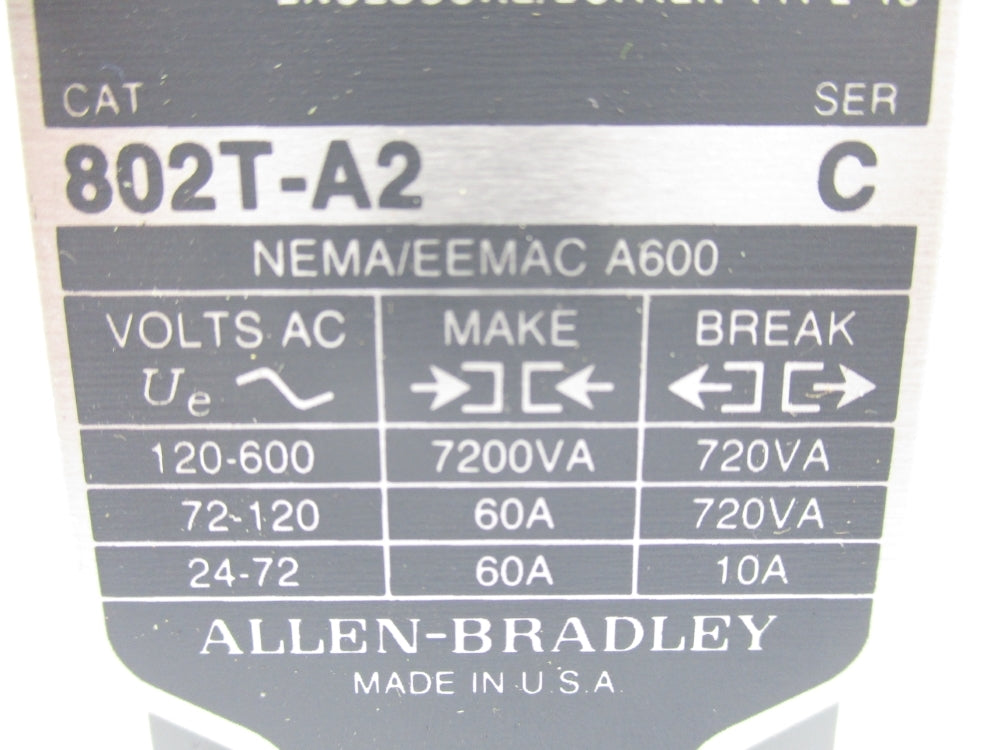 ALLEN BRADLEY 802T-A2 SER. C 72-120VAC 60A NSNP