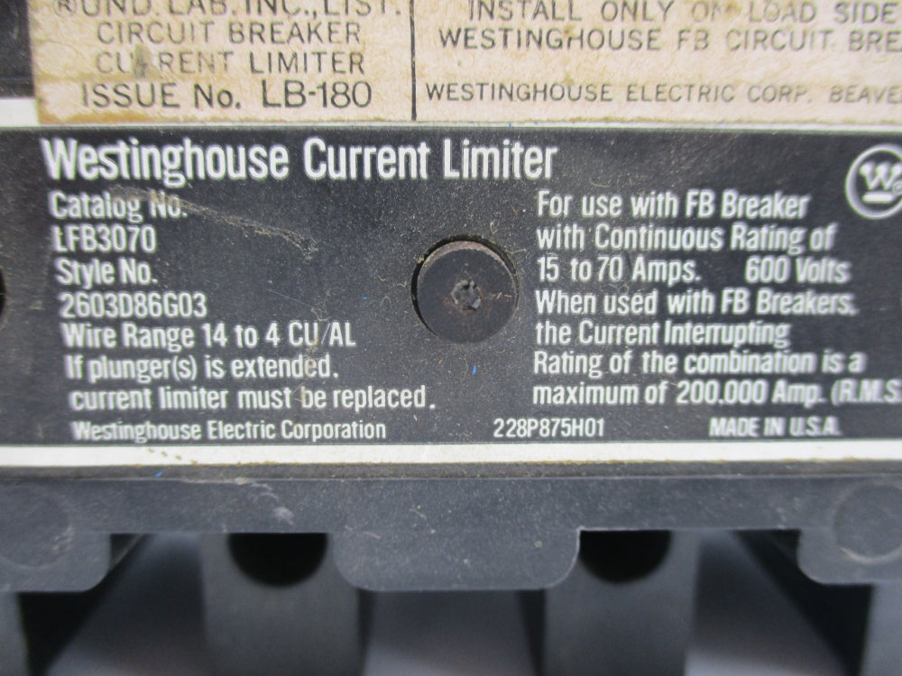 WESTINGHOUSE LFB3070 2603D86G03 UNMP