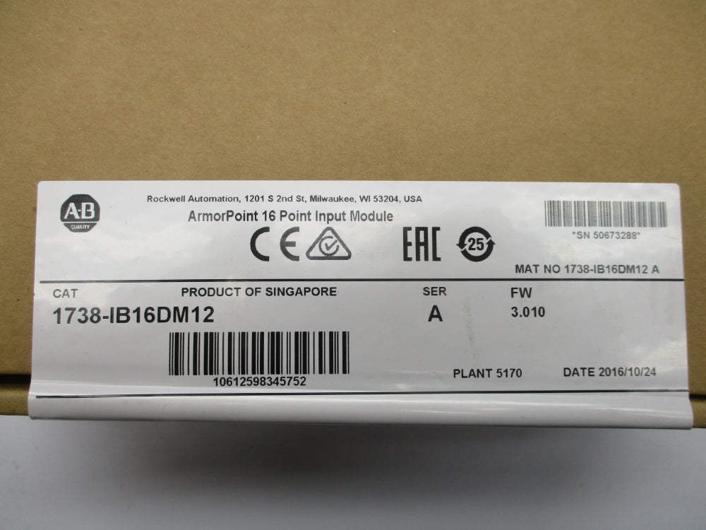 ALLEN BRADLEY 1738-IB16DM12 SER. A F/W 3.010 DATE: 2016 NSFS