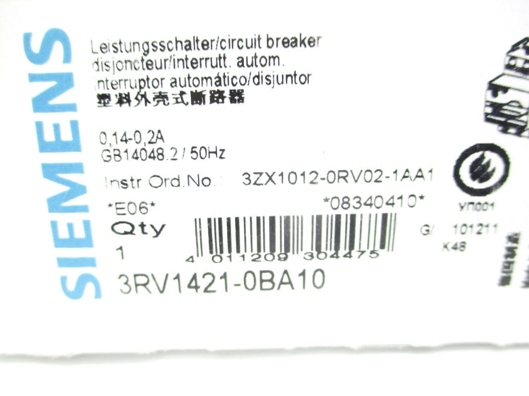 SIEMENS 3RV1421-0BA10 0.14-0.2A NSMP