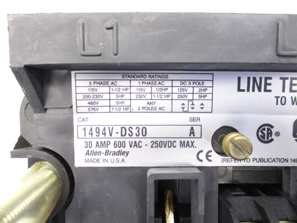 ALLEN BRADLEY 1494V-DS30 SER. A 600VAC 30A (AS PICTURED2) NSNP
