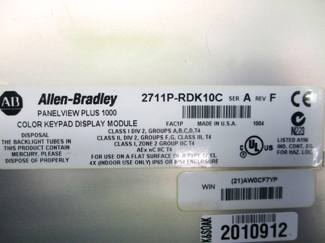 ALLEN BRADLEY 2711P-RDK10C SER. A UNMP