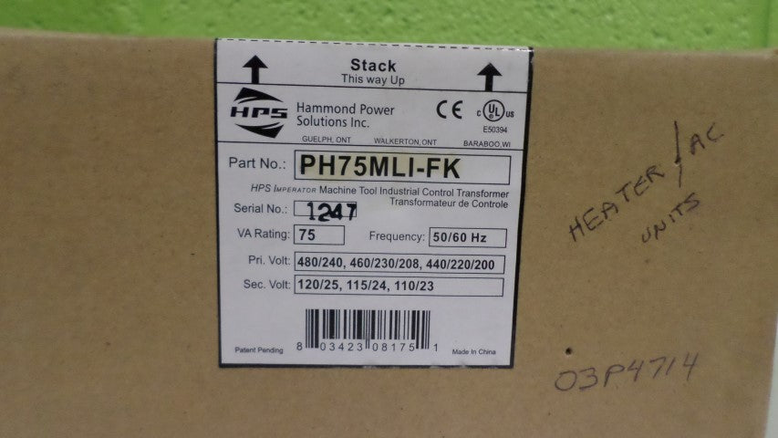 HAMMOND POWER SOLUTIONS PH75MLI-FK CONTROL TRANSFORMER  *NEW IN BOX*