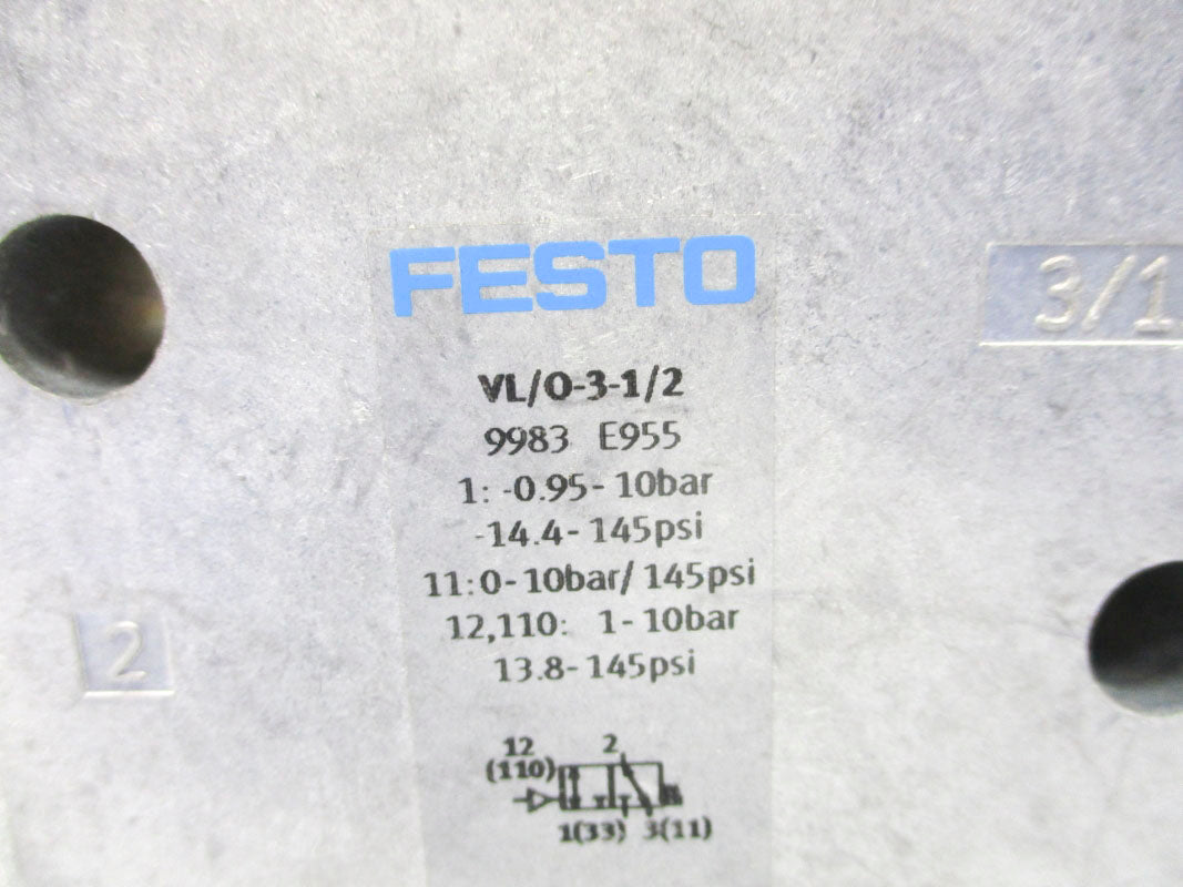 FESTO VL/O-3-1/2 9983 -14.4-145PSI NSNP