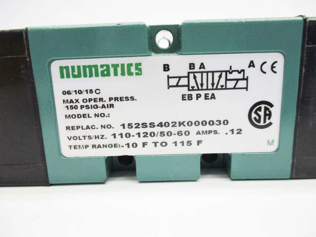 NUMATICS 152SS402K000030 110-120V .12A 150PSI (AS PICTURED) NSNP