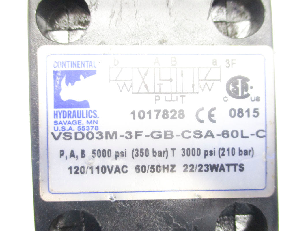 CONTINENTAL HYDRAULICS VSD03M-3F-GB-CSA-60L-C 5000PSI 110/120VAC UNMP