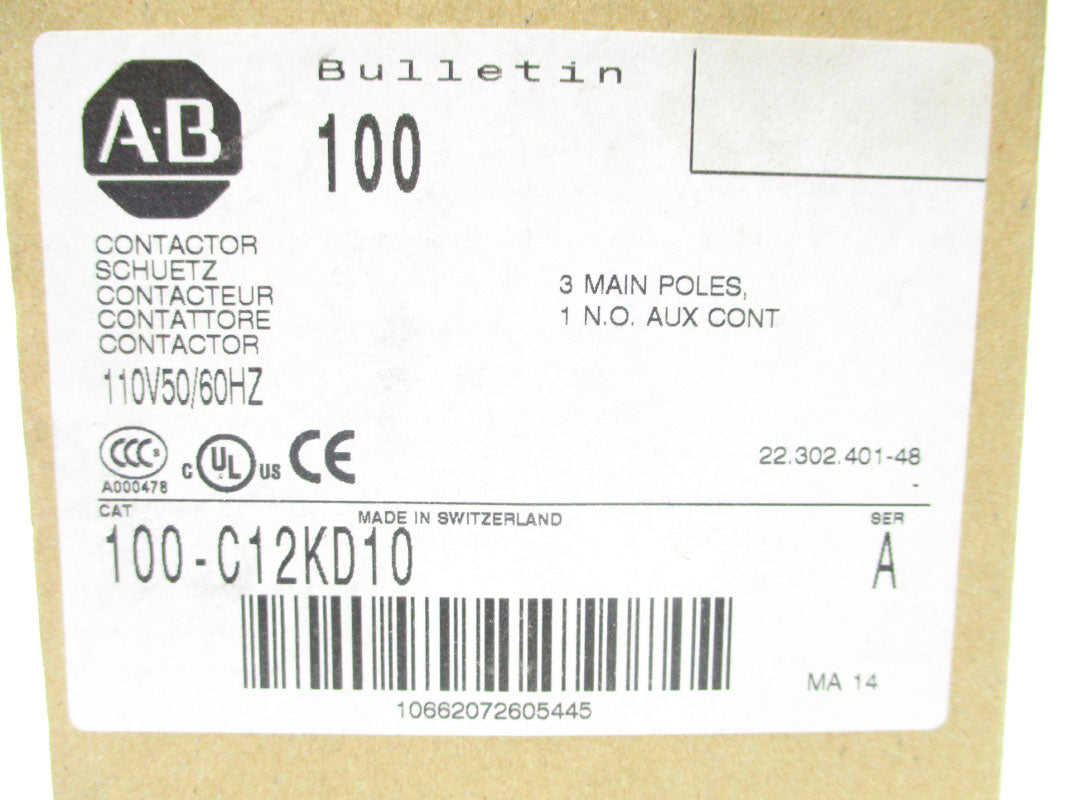 ALLEN BRADLEY 100-C12KD10 SER. A 110V (BR/WH) NSMP