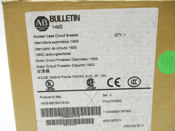 ALLEN BRADLEY 140G-G6C3-C15-KA SER. A 15A 480V NSMP