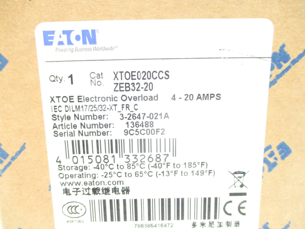 EATON XTOE020CCS ZEB32-20 4-20A 600VAC NSMP