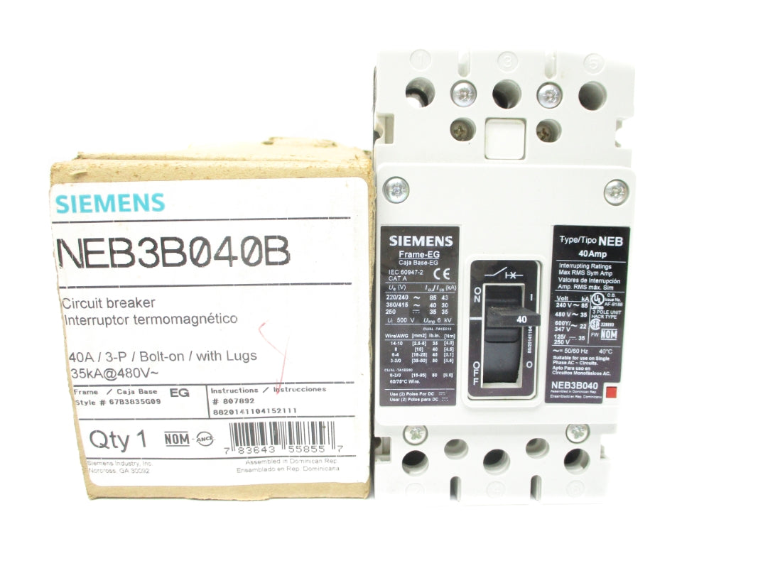 SIEMENS NEB3B040B 40A 480V (AS PICTURED) NSMP