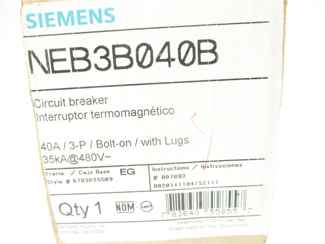SIEMENS NEB3B040B 40A 480V (AS PICTURED) NSMP