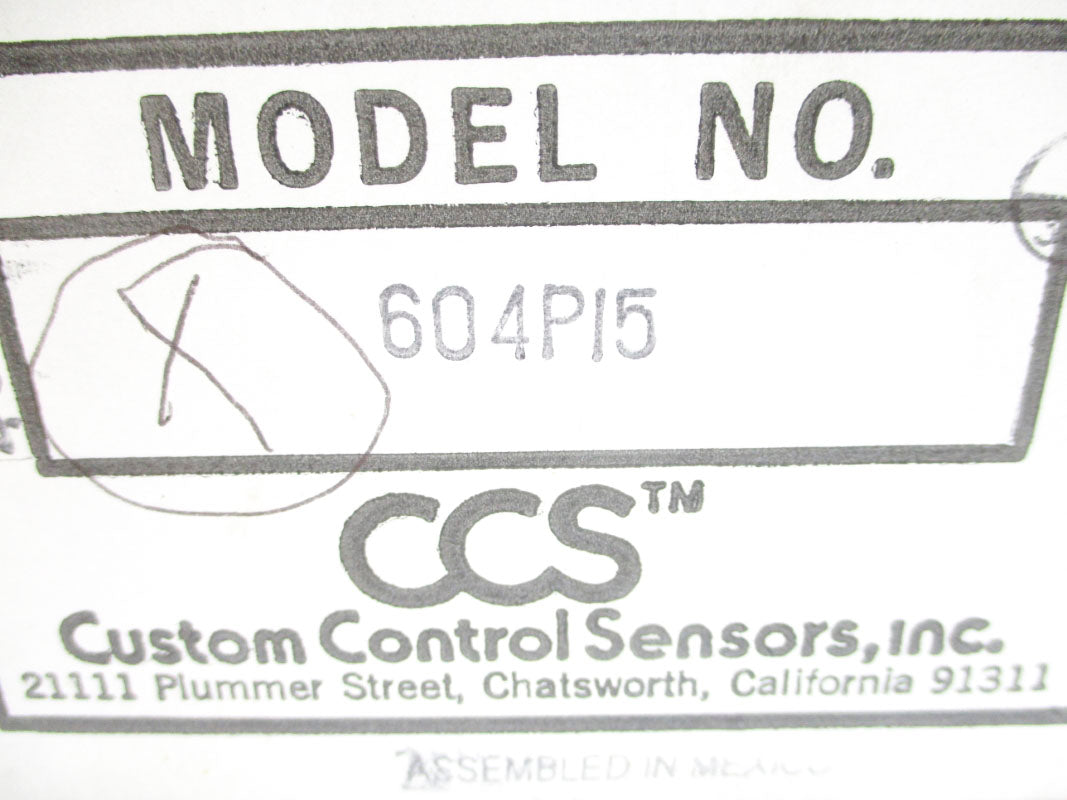 CUSTOM CONTROL SENSORS 604P15 5000PSI 480VAC 15A NSMP