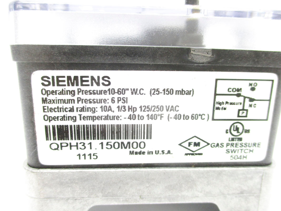 SIEMENS QPH31.150M00 10-60PSI 10A 125/250VAC NSNP
