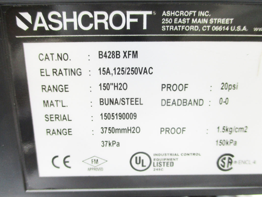 ASHCROFT B428BXFM 15A 250VAC 150PSI NSNP