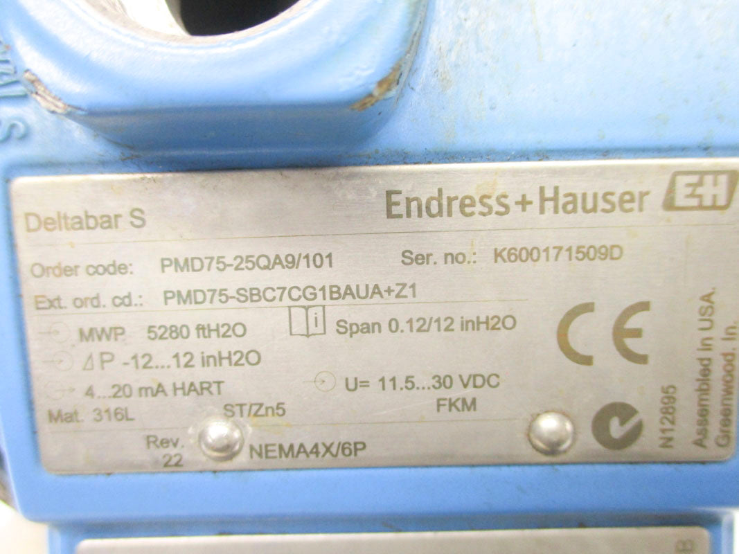 ENDRESS+HAUSER PMD75-SBC7CG1BAUA+Z1 30VDC 5280PSI UNMP