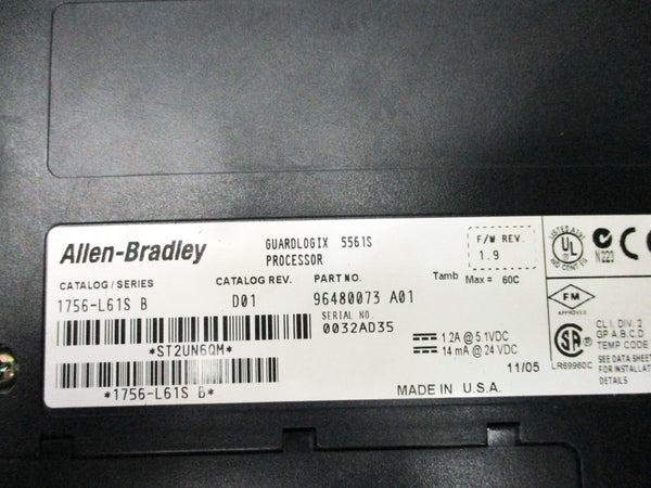 ALLEN BRADLEY 1756-L61S SER. B F/W 1.9 24VDC 1.2A (NO KEY) NSNP