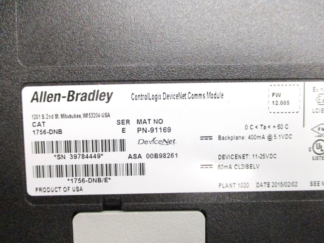 ALLEN BRADLEY 1756-DNB SER. E F/W 12.005 11-25VDC UNMP