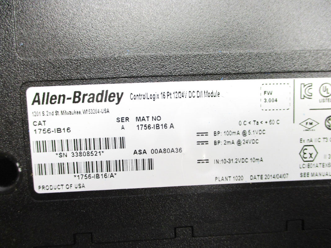 ALLEN BRADLEY 1756-IB16 SER. A F/W 3.004 24VDC UNMP