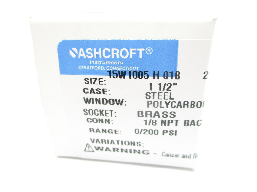 ASHCROFT 15W1005H01B200# 200PSI 1-1/2"  NSMP