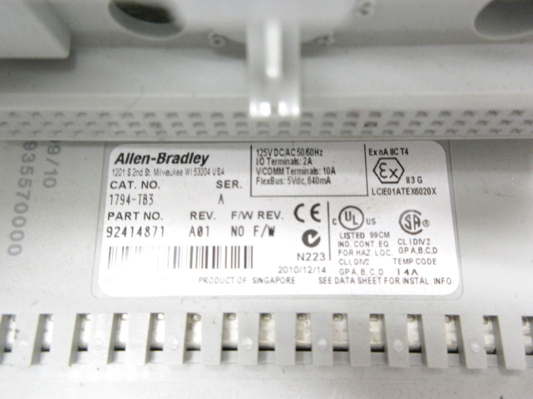 ALLEN BRADLEY 1794-TB3 SER. A 125VDC/AC 10A NSNP