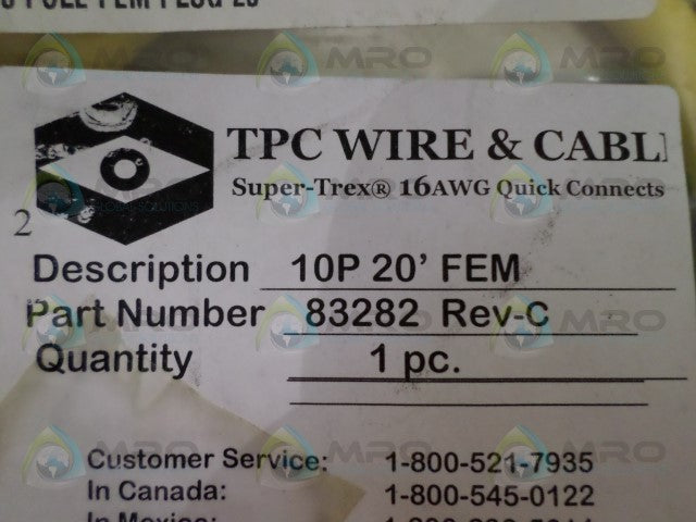 TPC WIRE & CABLE 83282 FEMALE CABLE *NEW NO BOX*