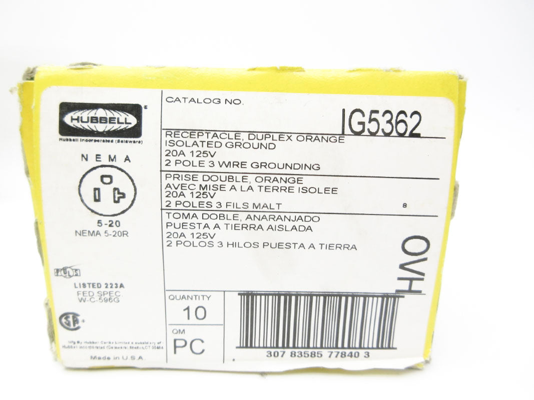 HUBBELL IG5362 125V 20A (PKG OF 10) NSFS