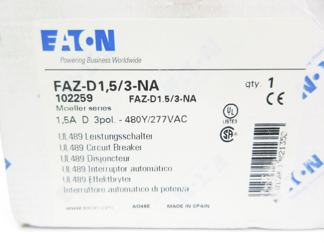 EATON FAZ-D1,5/3-NA 277VAC 1.5A NSMP