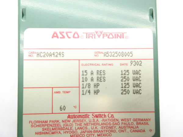 ASCO HC20A424S 125/250VAC 15A NSNP
